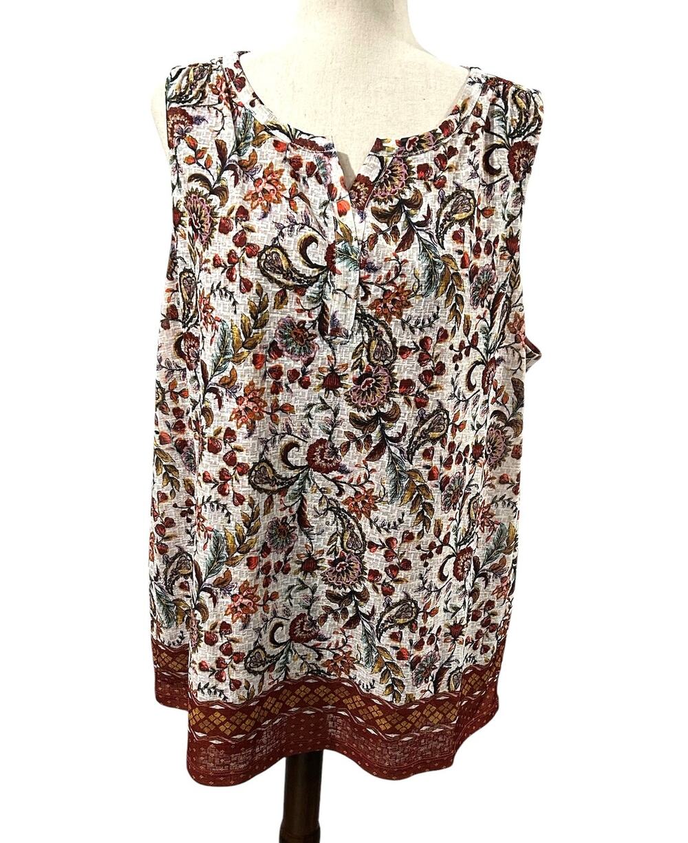 CJ Banks Paisley Split Neck Fully Lined Sleeveless Top Plus Size 1X EUC